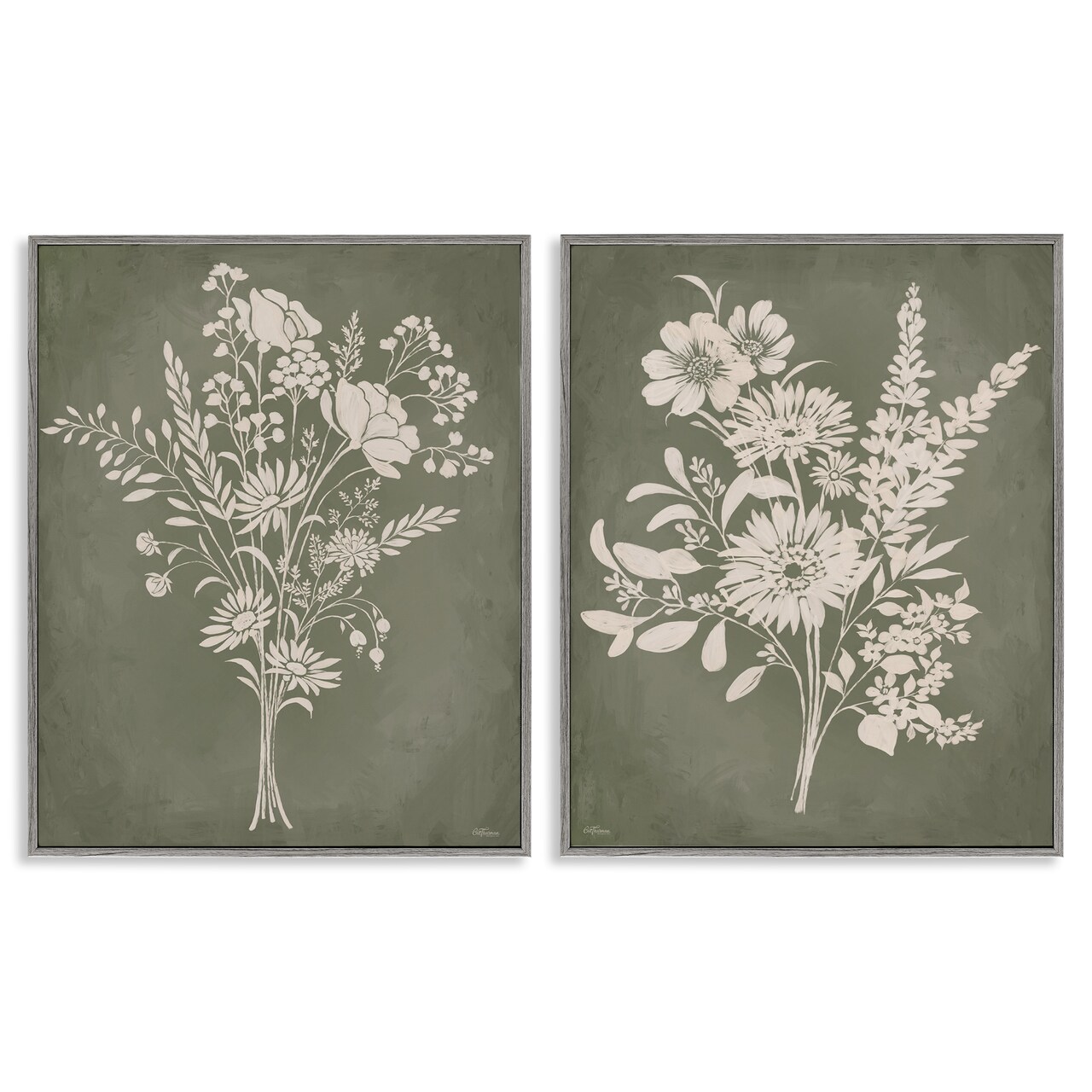 Stupell Industries Wildflower Silhouettes on Green 2pc Framed Giclee Set By Cat Thurman Designs